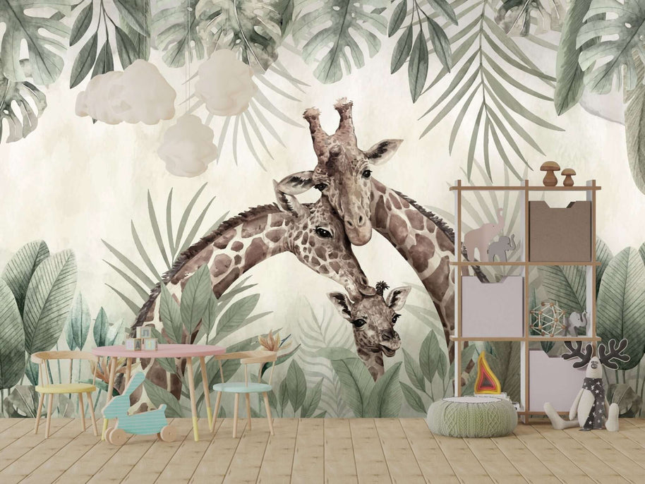 MinimalisticDecor.com-Giraffe Love Wallpaper Mural: Transform Your Space