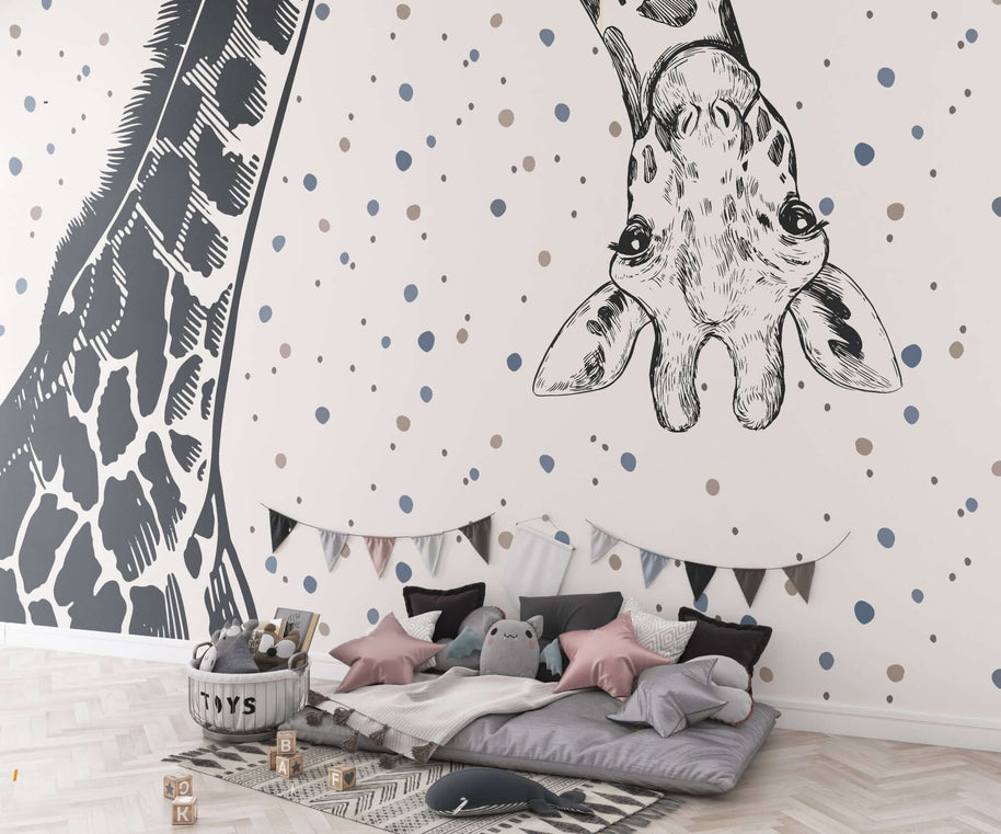 MinimalisticDecor.com-Giraffe Peek a Boo - Kids Room Wallpaper Mural
