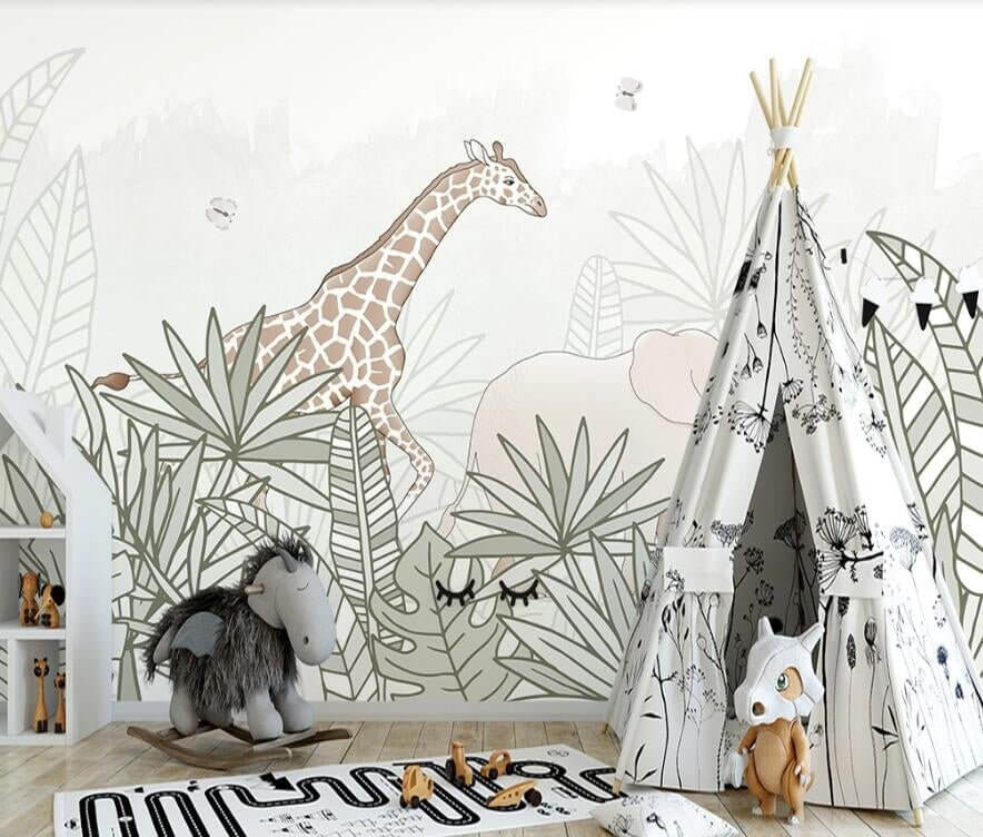 MinimalisticDecor.com-Giraffe Safari Adventure: Kids Room Wallpaper Mural
