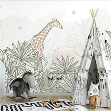 MinimalisticDecor.com-Giraffe Safari Adventure: Kids Room Wallpaper Mural