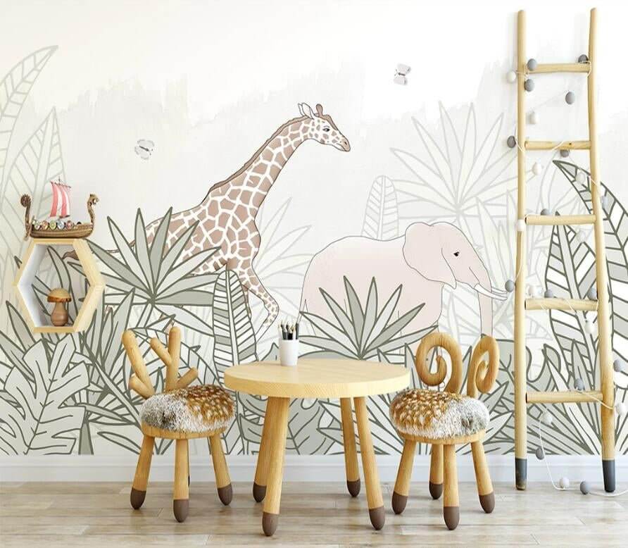 MinimalisticDecor.com-Giraffe Safari Adventure: Kids Room Wallpaper Mural
