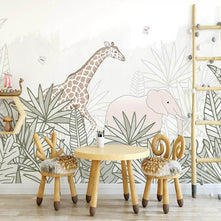 MinimalisticDecor.com-Giraffe Safari Adventure: Kids Room Wallpaper Mural