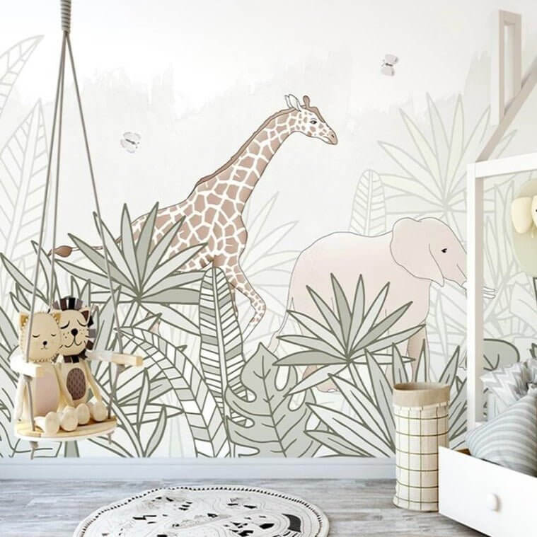 MinimalisticDecor.com-Giraffe Safari Adventure: Kids Room Wallpaper Mural