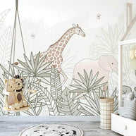 MinimalisticDecor.com-Giraffe Safari Adventure: Kids Room Wallpaper Mural