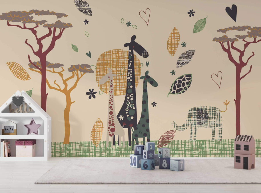 MinimalisticDecor.com-Giraffe Wallpaper Mural: Vibrant & Striking Art for Walls