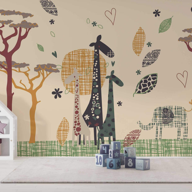 MinimalisticDecor.com-Giraffe Wallpaper Mural: Vibrant & Striking Art for Walls