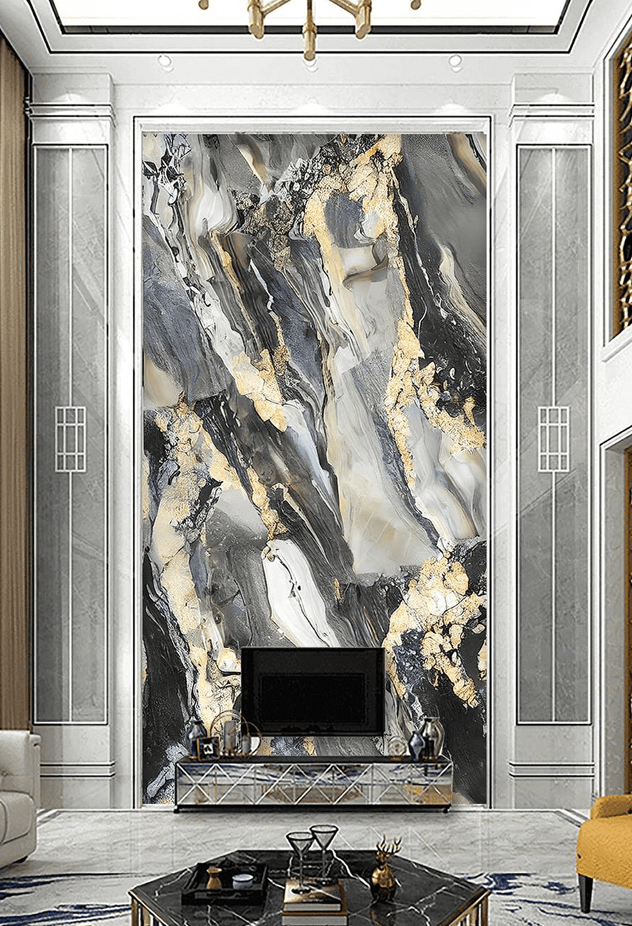 MinimalisticDecor.com-Gold & Black Stone Design - Marble Wallpaper Murals