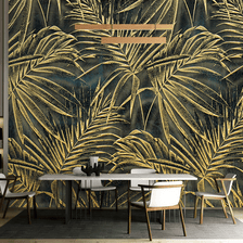 MinimalisticDecor.com-Gold Leafs Pattern Wallpaper Murals