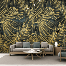 MinimalisticDecor.com-Gold Leafs Pattern Wallpaper Murals