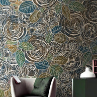 MinimalisticDecor.com-Gold Line Roses Floral Wallpaper Mural
