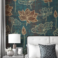 MinimalisticDecor.com-Gold Linear Floral Wallpaper Mural