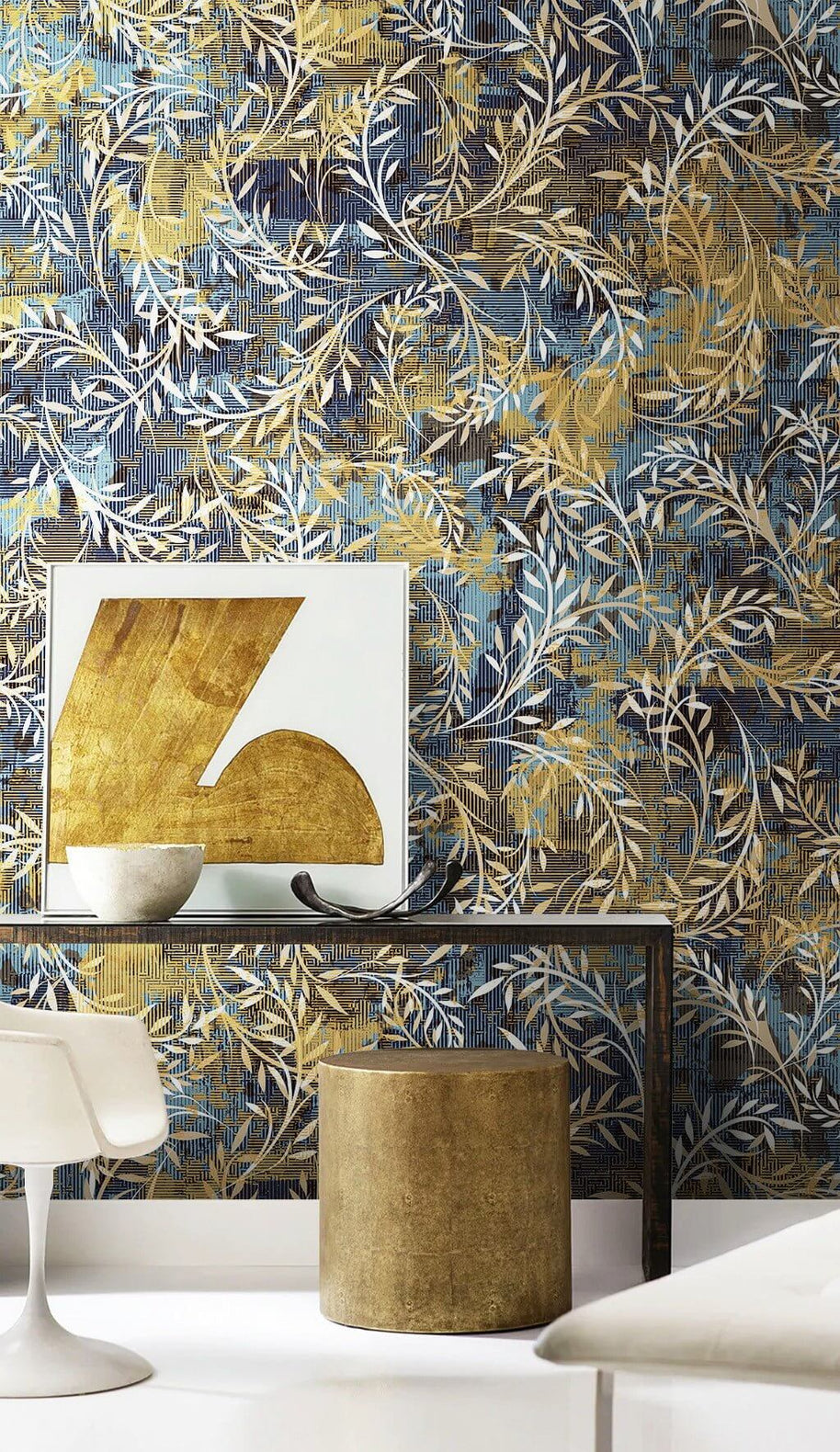 MinimalisticDecor.com-Gold Rush Leaves Wallpaper Mural