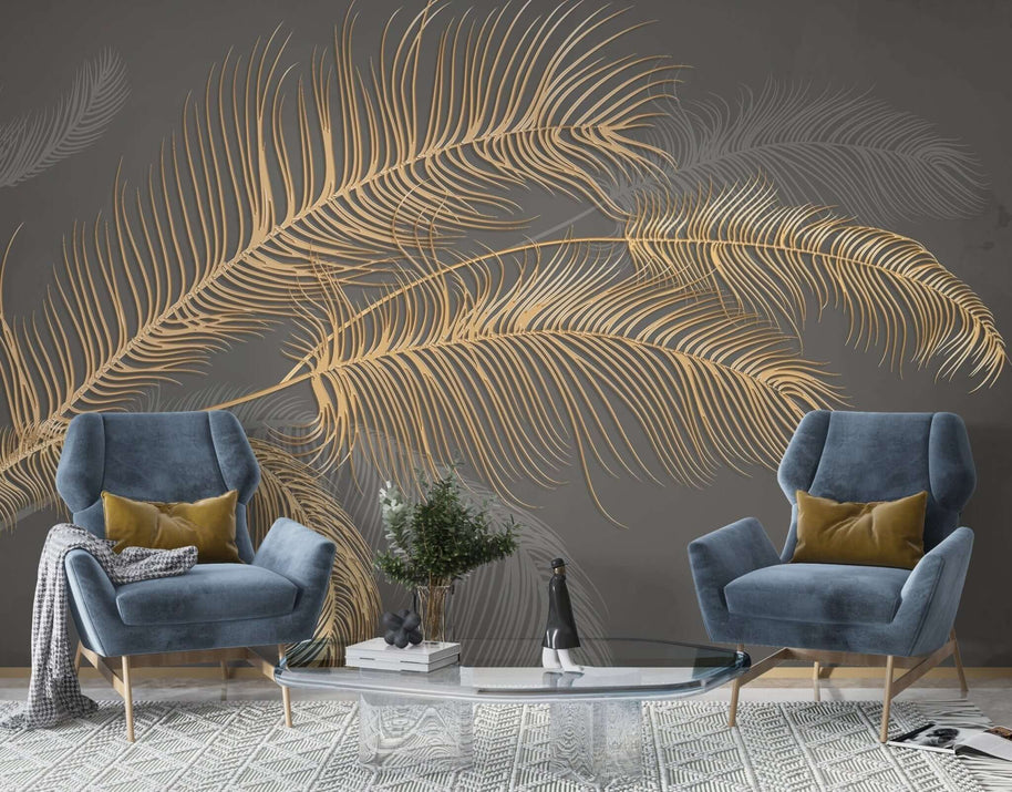 MinimalisticDecor.com-Golden Leaf Wallpaper Mural: Nature-inspired Design