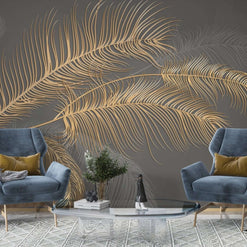 MinimalisticDecor.com-Golden Leaf Wallpaper Mural: Nature-inspired Design