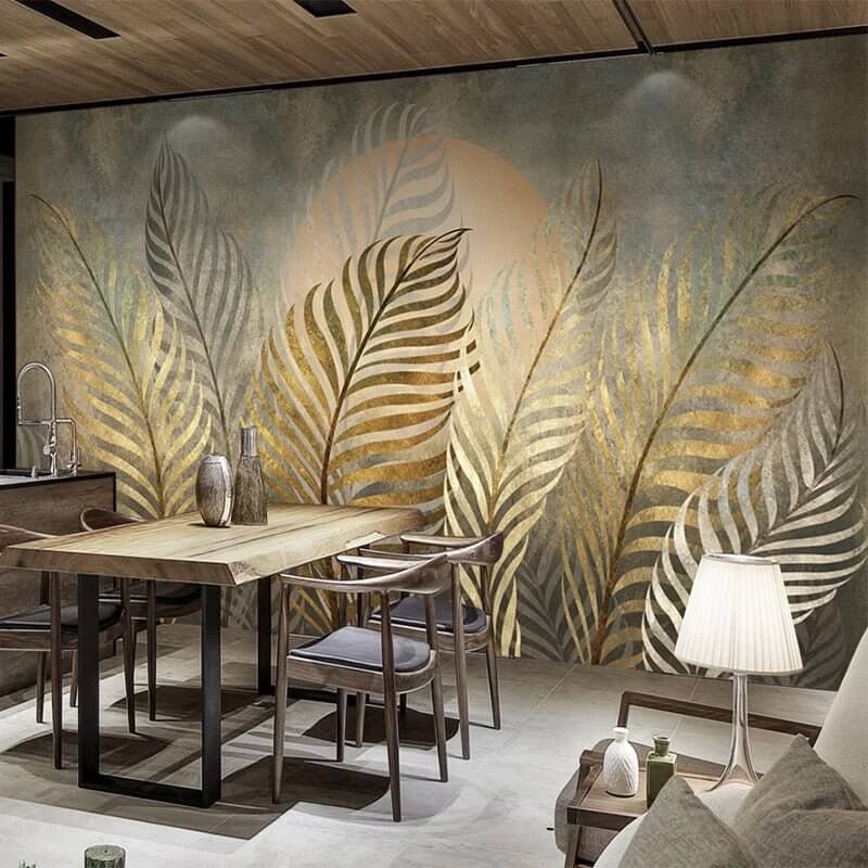 MinimalisticDecor.com-Golden Leaf Wallpaper: The Ultimate Home Décor Mural