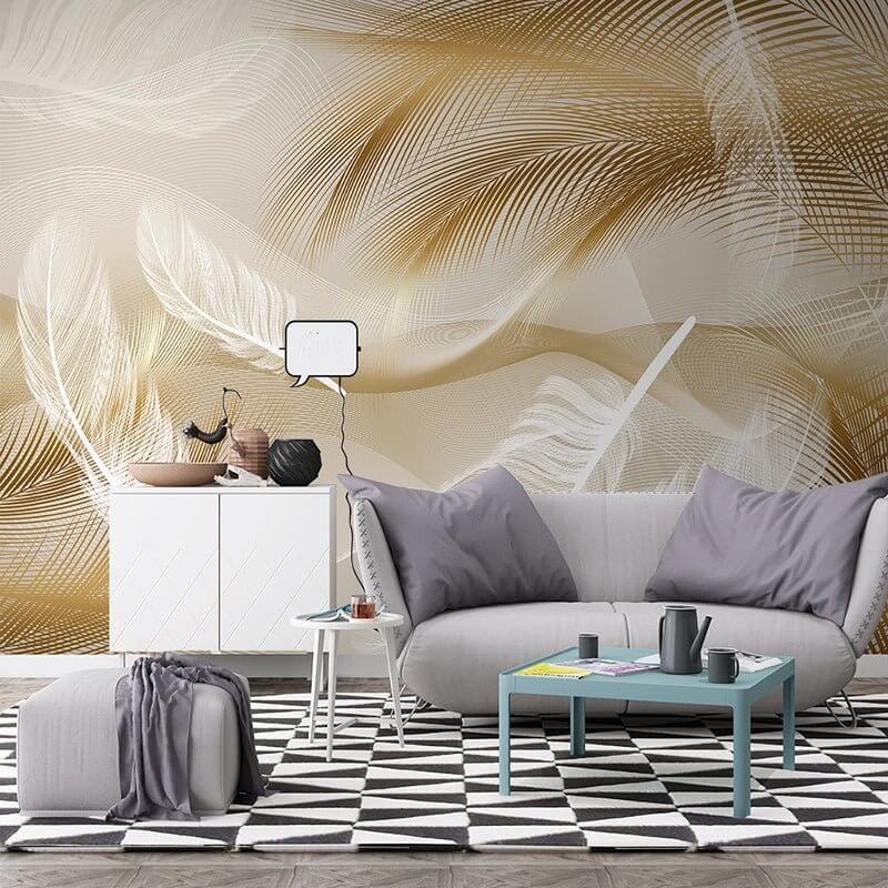 MinimalisticDecor.com-Golden Leaves Wallpaper Mural - Transform Your Space