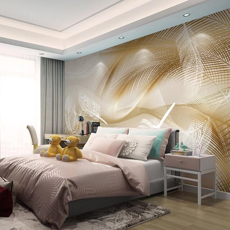 MinimalisticDecor.com-Golden Leaves Wallpaper Mural - Transform Your Space