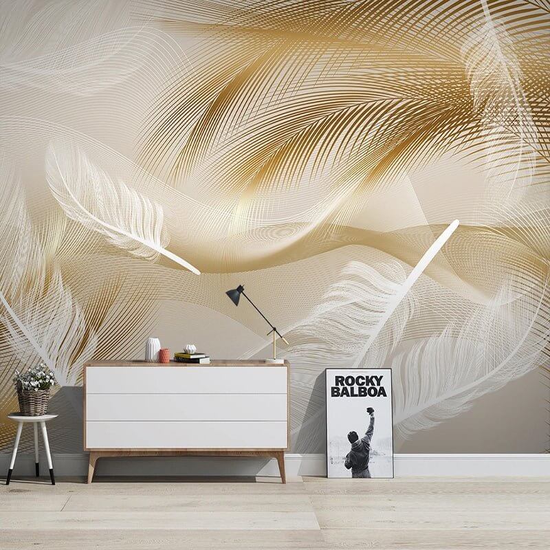 MinimalisticDecor.com-Golden Leaves Wallpaper Mural - Transform Your Space