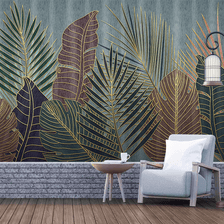 MinimalisticDecor.com-Golden line Leafs Wallpaper Murals