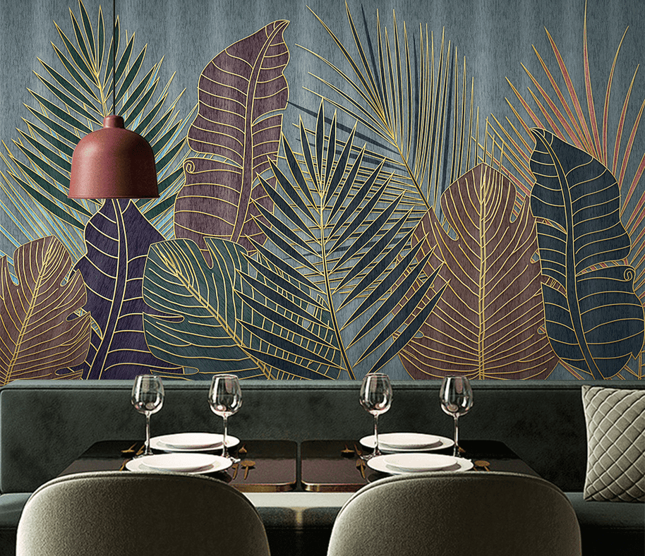 MinimalisticDecor.com-Golden line Leafs Wallpaper Murals