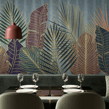 MinimalisticDecor.com-Golden line Leafs Wallpaper Murals