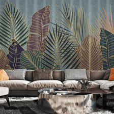 MinimalisticDecor.com-Golden line Leafs Wallpaper Murals