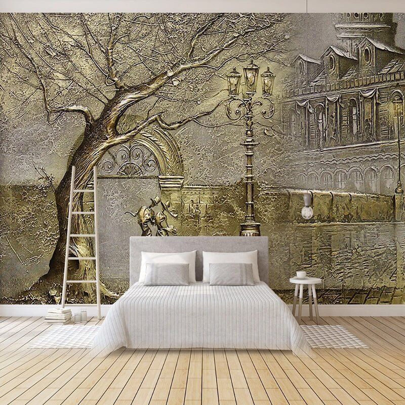 MinimalisticDecor.com-Golden Passage: Walk to Home in Winter Wallpaper