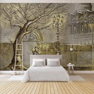 MinimalisticDecor.com-Golden Passage: Walk to Home in Winter Wallpaper