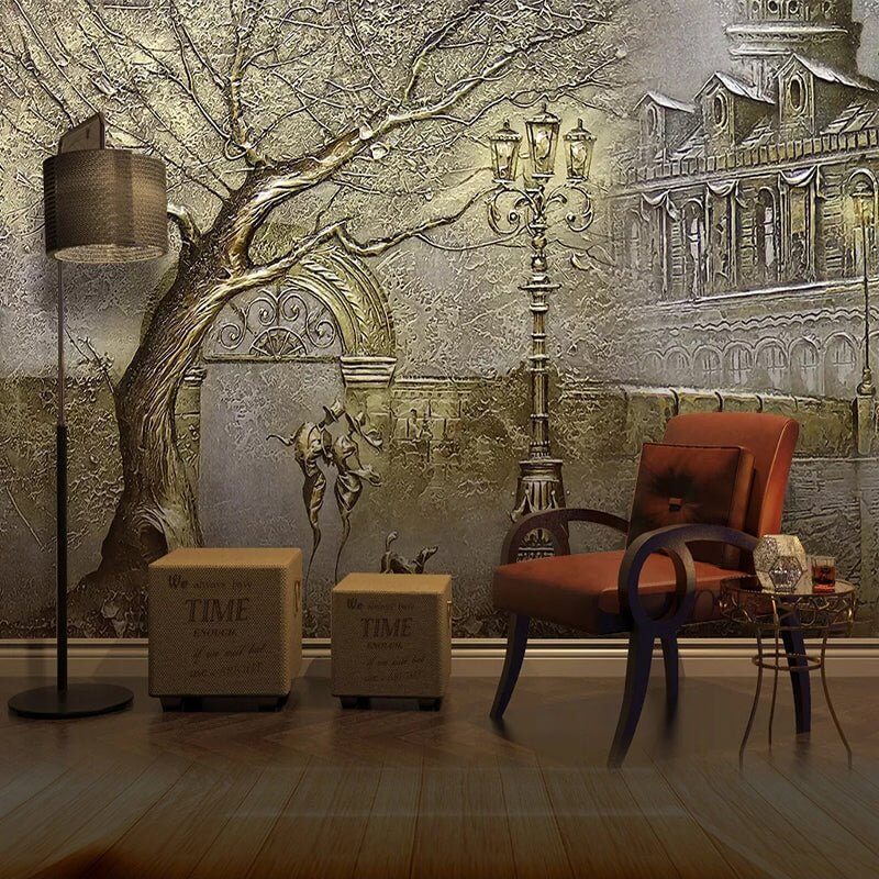 MinimalisticDecor.com-Golden Passage: Walk to Home in Winter Wallpaper