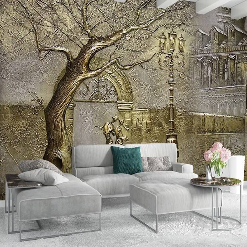 MinimalisticDecor.com-Golden Passage: Walk to Home in Winter Wallpaper