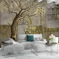 MinimalisticDecor.com-Golden Passage: Walk to Home in Winter Wallpaper