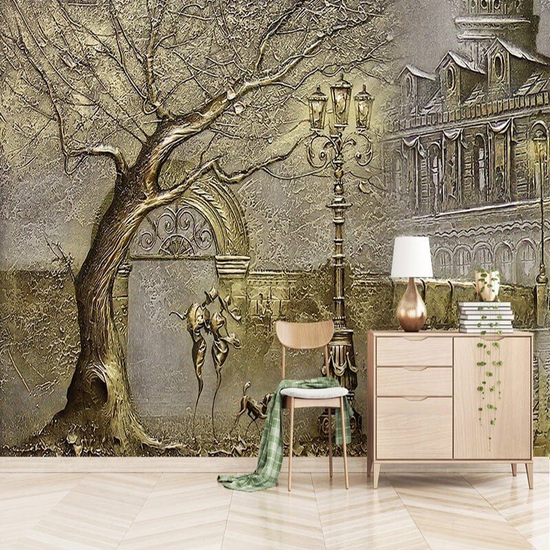 MinimalisticDecor.com-Golden Passage: Walk to Home in Winter Wallpaper