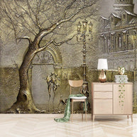 MinimalisticDecor.com-Golden Passage: Walk to Home in Winter Wallpaper