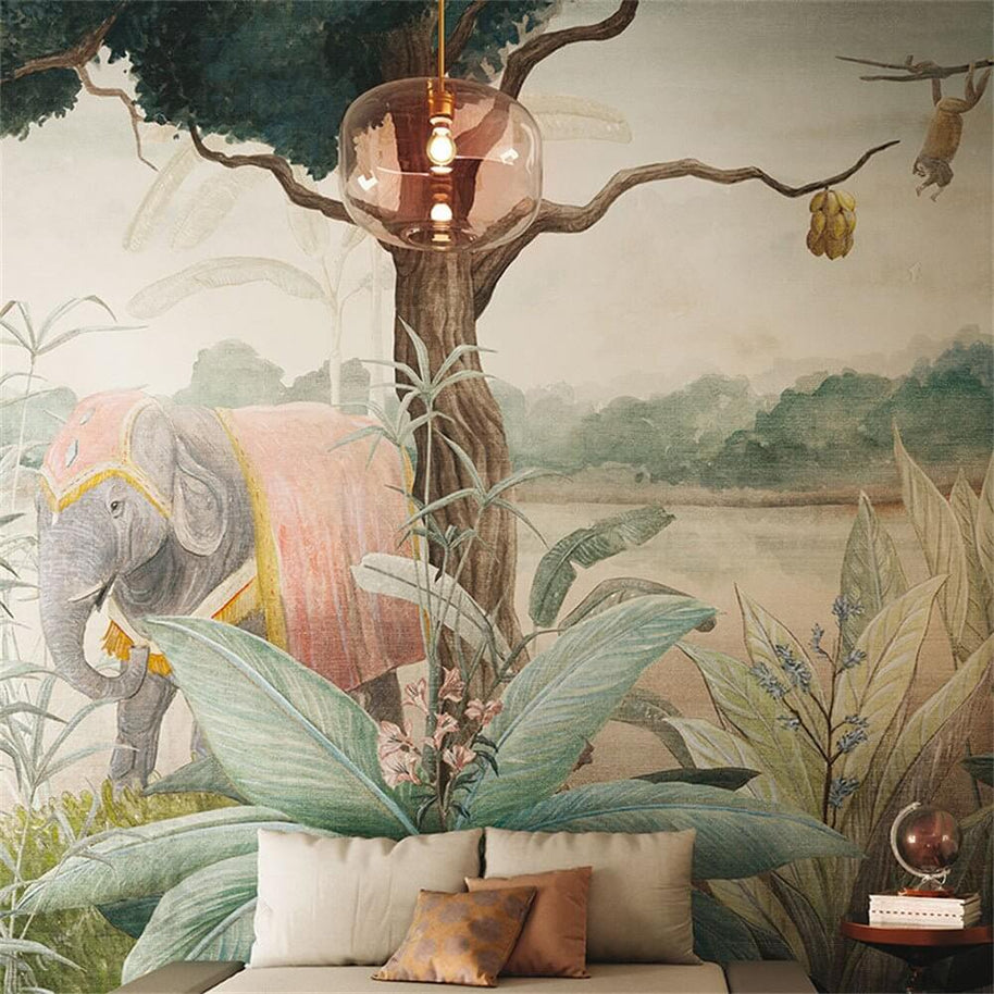MinimalisticDecor.com-Golden Sunrise Kings Elephant Era Wallpaper
