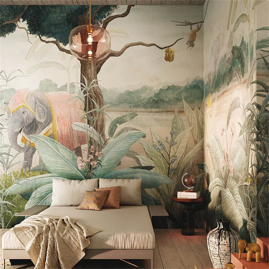 MinimalisticDecor.com-Golden Sunrise Kings Elephant Era Wallpaper