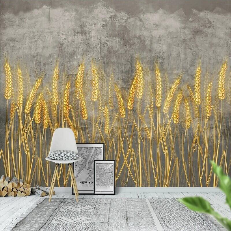 MinimalisticDecor.com-Golden Wheat Field Wallpaper for Home Wall Decor