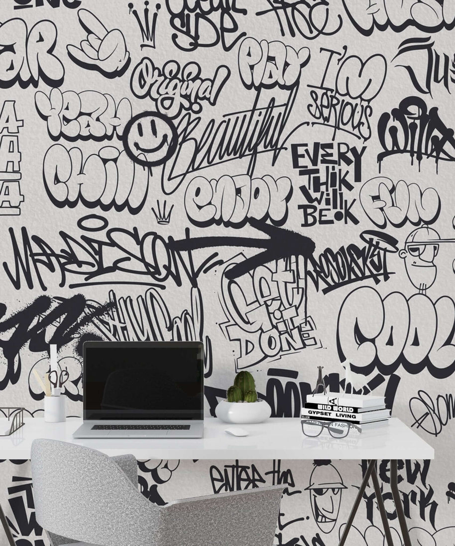 MinimalisticDecor.com-Graffiti Wallpaper Mural: Bold Urban Art