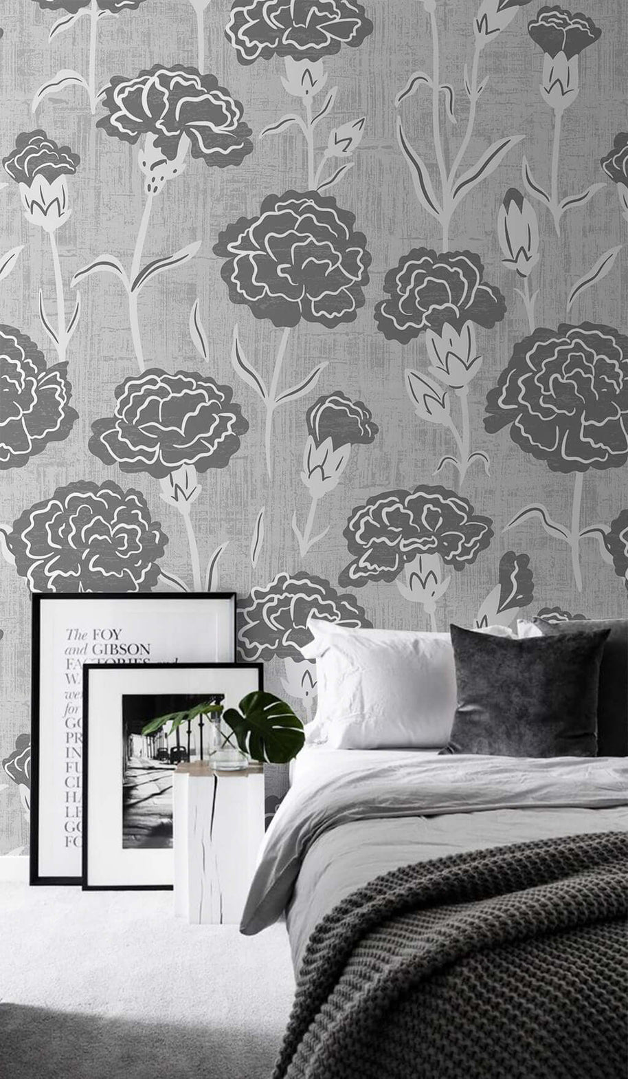 MinimalisticDecor.com-Gray Floral Haven Wallpaper Mural