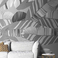 MinimalisticDecor.com-Gray Leaves Pattern Wallpaper Mural