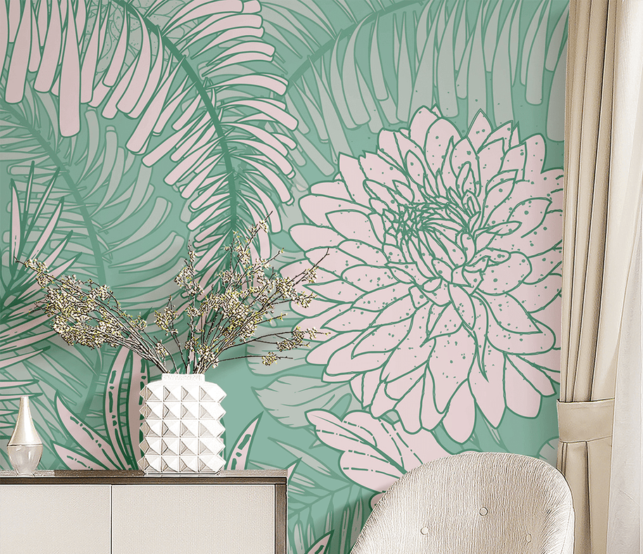 MinimalisticDecor.com-Green Blossom Flowers Wallpaper Murals - Stunning Wall Decor