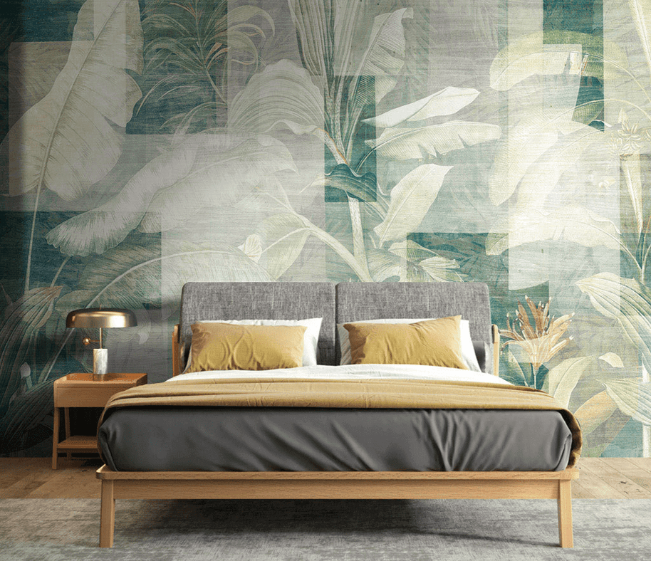 MinimalisticDecor.com-Green Geometric Leaves Wallpaper Murals