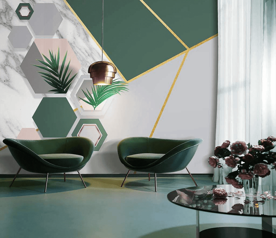 MinimalisticDecor.com-Green Geometric Shapes Wallpaper Murals