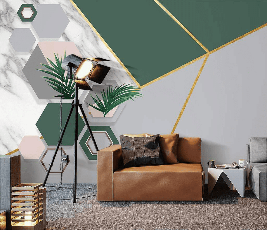 MinimalisticDecor.com-Green Geometric Shapes Wallpaper Murals