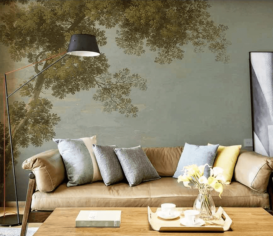 MinimalisticDecor.com-Green in Morning Shadow – Tree Wallpaper Murals
