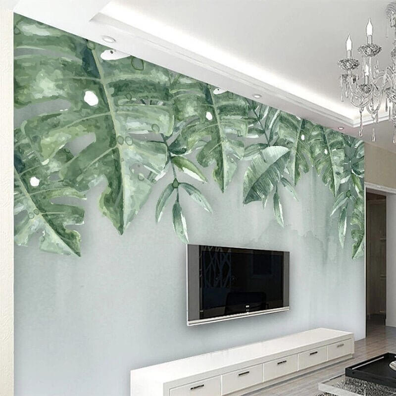 MinimalisticDecor.com-Green Leaf Wallpaper for Home Wall Decor