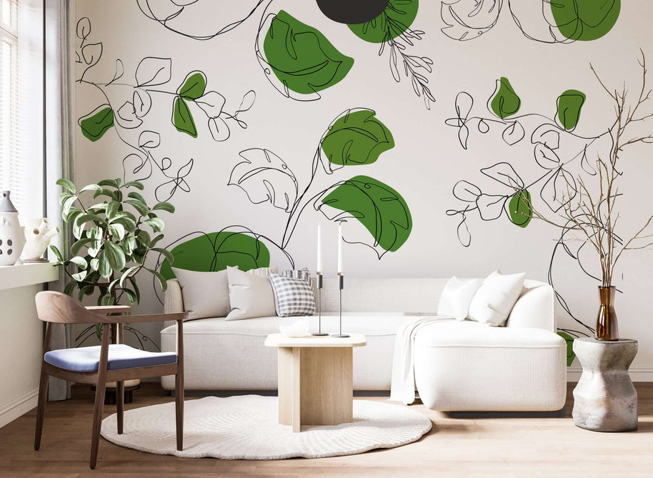 MinimalisticDecor.com-Green Leaf Wallpaper Mural: Transform Your Room with Style