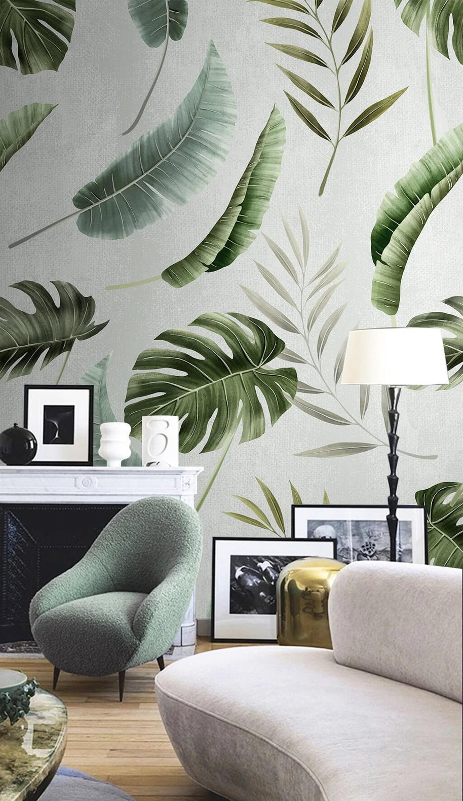 MinimalisticDecor.com-Green Leaves Kind Wallpaper Mural