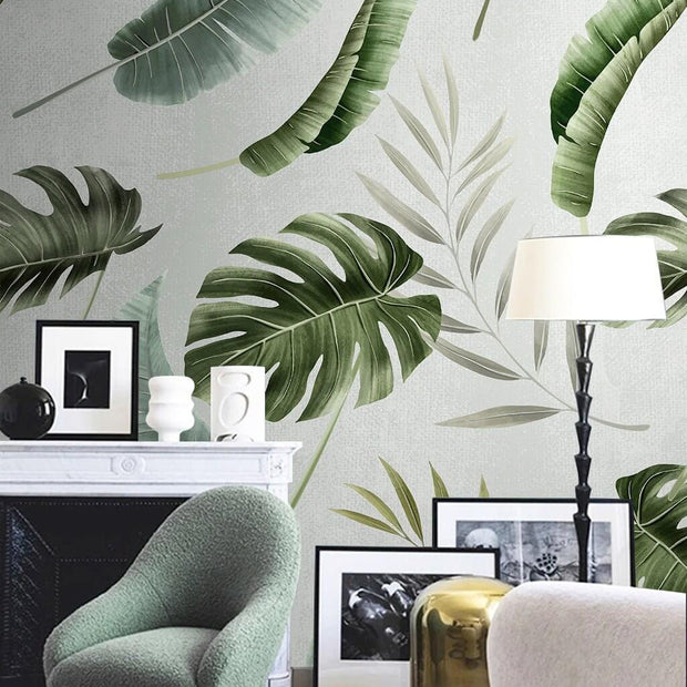 MinimalisticDecor.com-Green Leaves Kind Wallpaper Mural