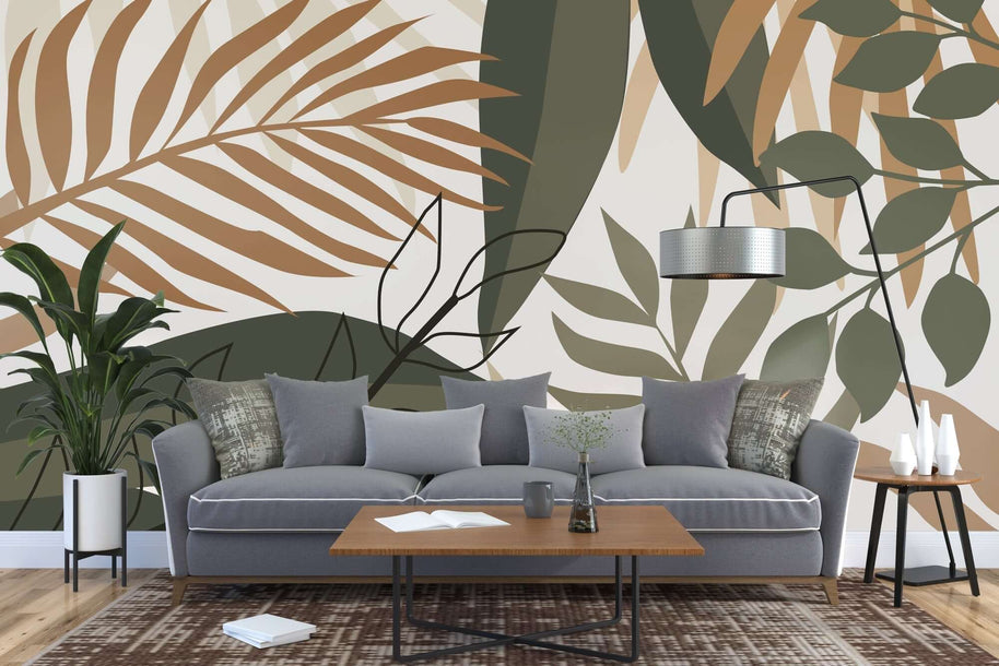 MinimalisticDecor.com-Green Leaves Wallpaper Mural - Transform Your Space