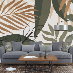 MinimalisticDecor.com-Green Leaves Wallpaper Mural - Transform Your Space